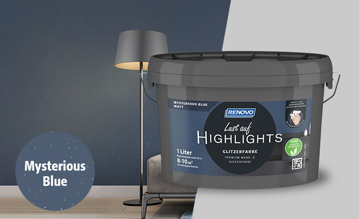 Ein dunkler Farbeimer mit einer glitzernen Wand